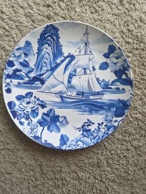 Blue & White Decorative Sailboat Plate